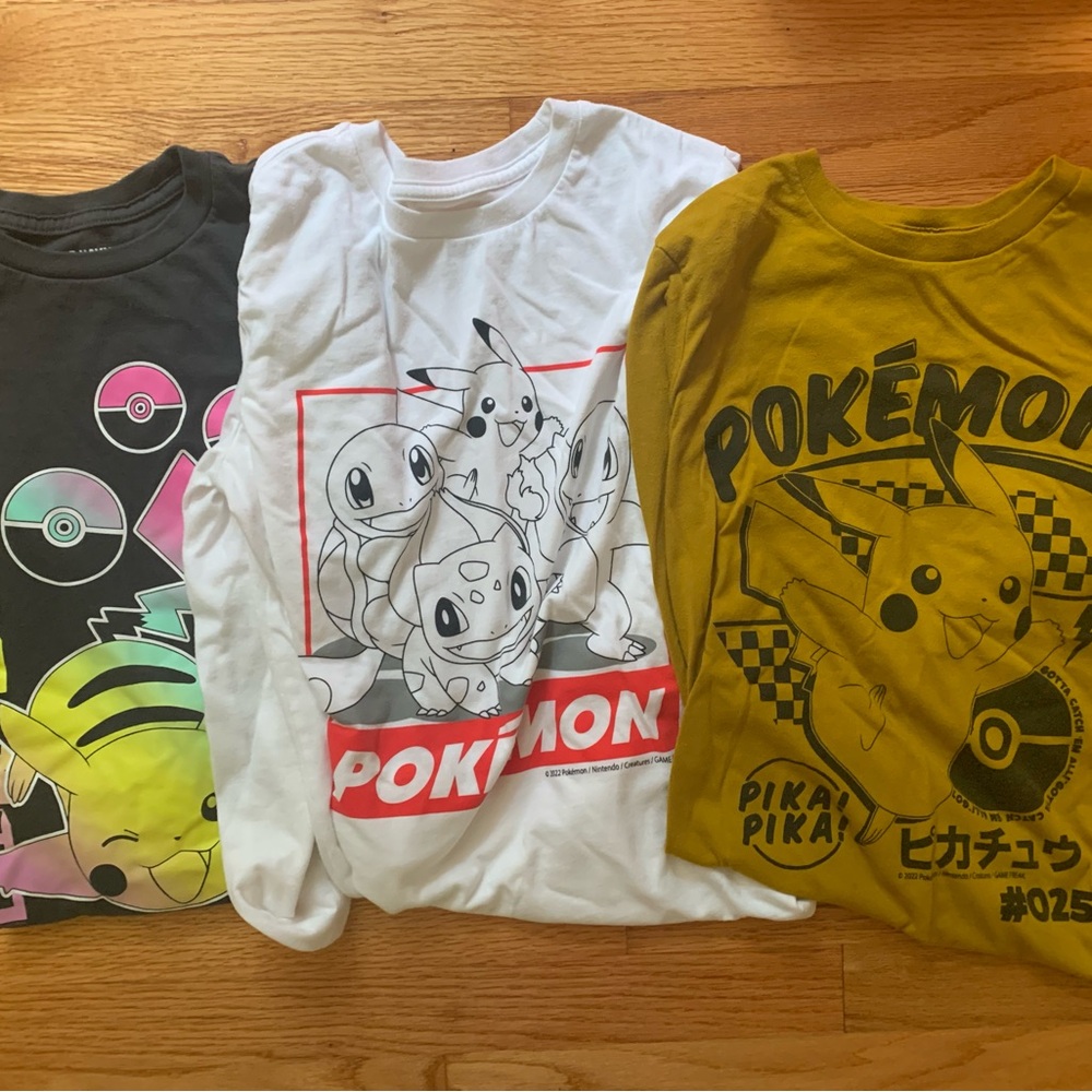 Three Long Sleeve Pokémon T-shirts.